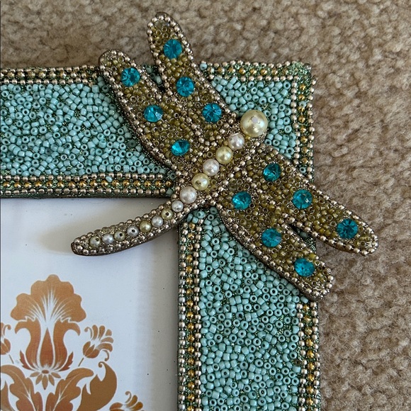 Turquoise Beaded  Frame with Dragonfly Accent - Picture 2 of 3
